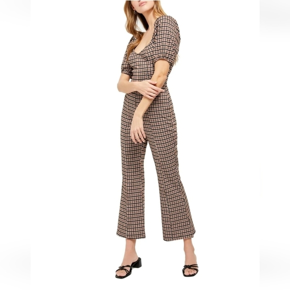Free People Oxford Plaid Wide-Leg Jumpsuit Size S - Picture 1 of 11